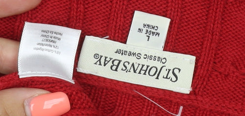 St. John's Bay Men’s Red L Cable Knit Crew Neck Cotton Jumper