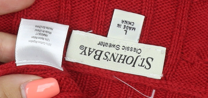 St. John's Bay Men’s Red L Cable Knit Crew Neck Cotton Jumper