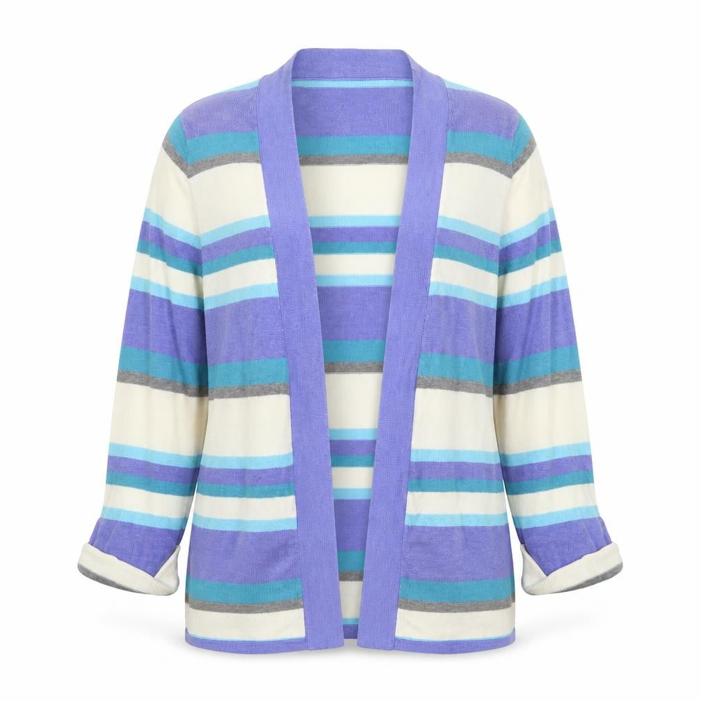 BHS Petite Women’s Multicoloured Stripe Open Cardigan UK 8 Cotton