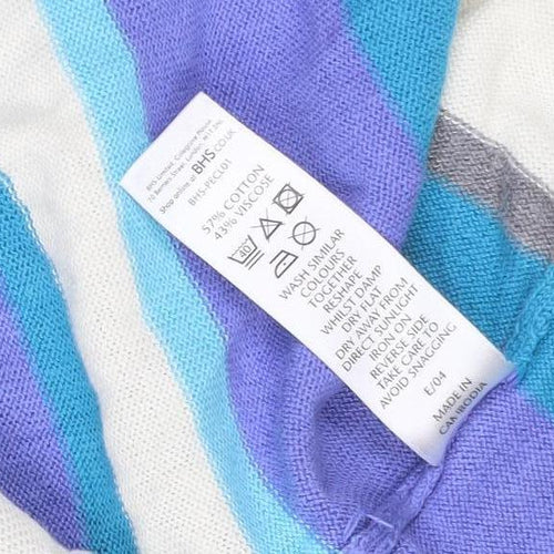 BHS Petite Women’s Multicoloured Stripe Open Cardigan UK 8 Cotton