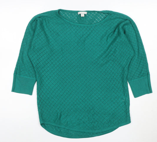 New York & Company Women’s Green M Open Knit 3/4 Sleeve Pullover Jumper