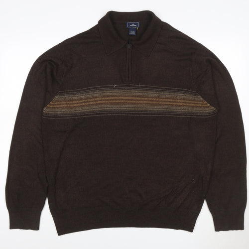 Dockers Men’s Brown XL 1/4 Zip Collared Striped Acrylic Jumper