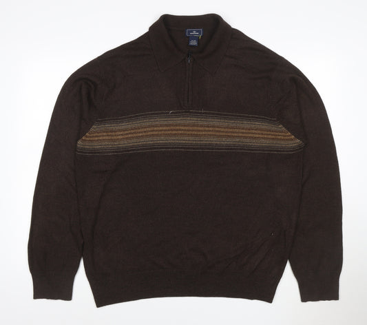 Dockers Men’s Brown XL 1/4 Zip Collared Striped Acrylic Jumper