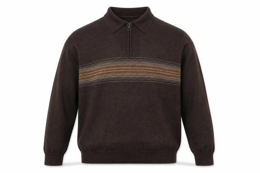 Dockers Men’s Brown XL 1/4 Zip Collared Striped Acrylic Jumper