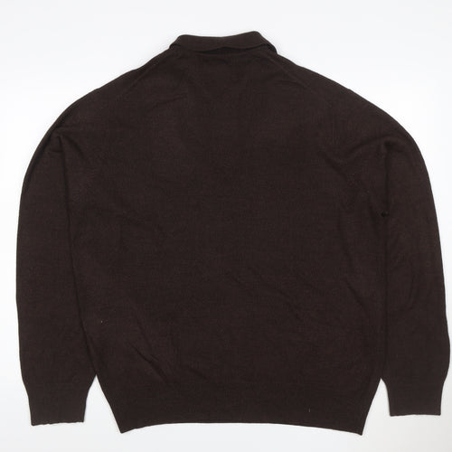 Dockers Men’s Brown XL 1/4 Zip Collared Striped Acrylic Jumper