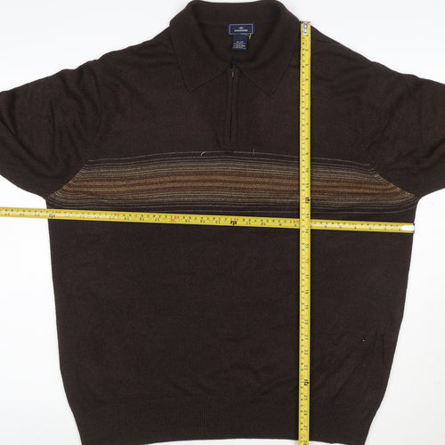 Dockers Men’s Brown XL 1/4 Zip Collared Striped Acrylic Jumper