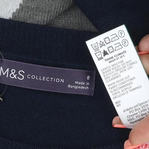 Marks and Spencer Women Multicoloured UK 8 Geometric Knit Pullover Jumper