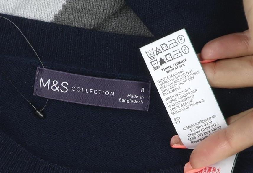 Marks and Spencer Women Multicoloured UK 8 Geometric Knit Pullover Jumper