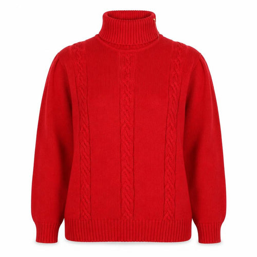 Talbots Women Red Petite L Cable Knit Roll Neck Cotton Jumper