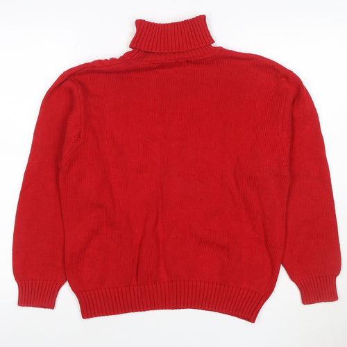 Talbots Women Red Petite L Cable Knit Roll Neck Cotton Jumper