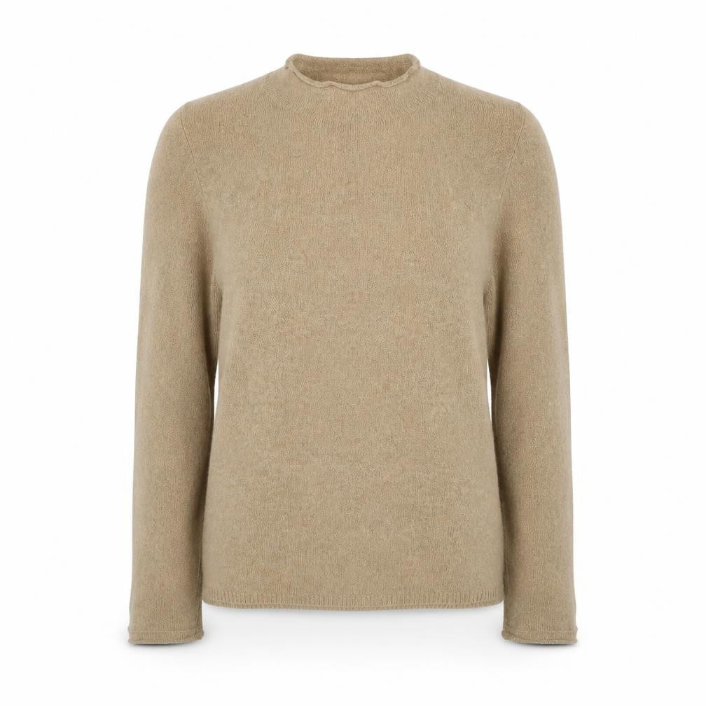 Front view of Mango Women Beige S Roll Neck Raglan Knit Wool Blend Jumper