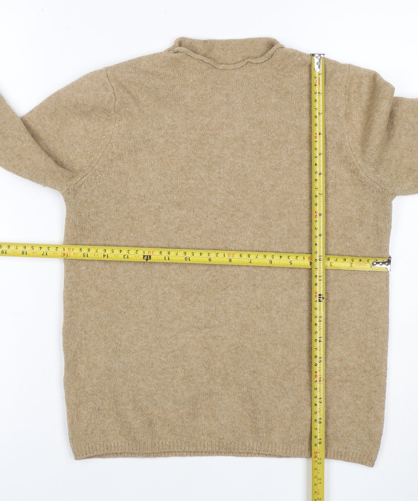 MNG Women Beige S Roll Neck Raglan Knit Wool Blend Jumper