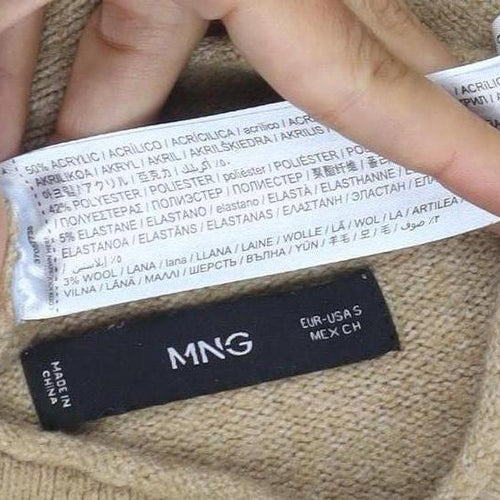 MNG Women Beige S Roll Neck Raglan Knit Wool Blend Jumper