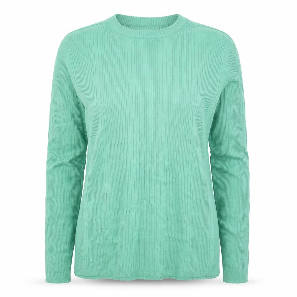 Front view of Marks & Spencer Women Green, size 14, Rib Knit Long Sleeve Basic Top