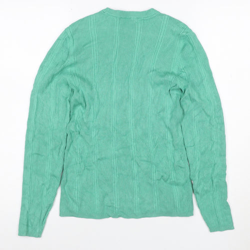 Marks and Spencer Women Green Size 14 Rib Knit Long Sleeve Basic Top
