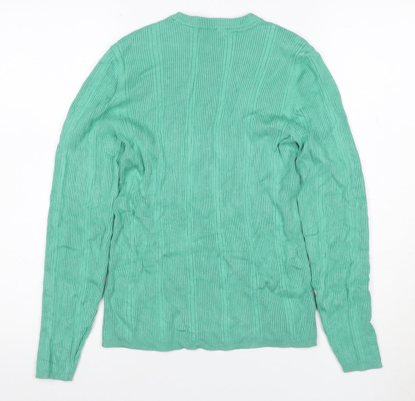 Marks and Spencer Women Green Size 14 Rib Knit Long Sleeve Basic Top