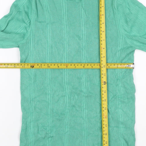 Marks and Spencer Women Green Size 14 Rib Knit Long Sleeve Basic Top