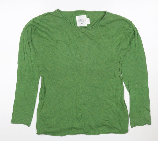H&M Women Green Size 10 Fine Knit Angora Blend Round Neck Jumper