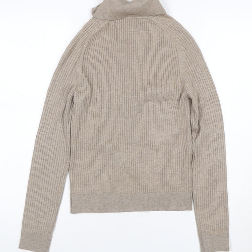 Marks & Spencer Women Beige S Rib Knit Collared Pullover Jumper