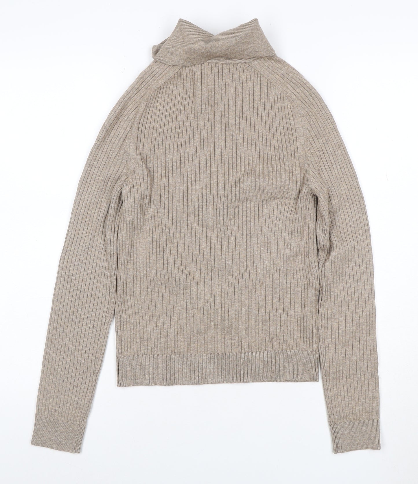 Marks & Spencer Women Beige S Rib Knit Collared Pullover Jumper