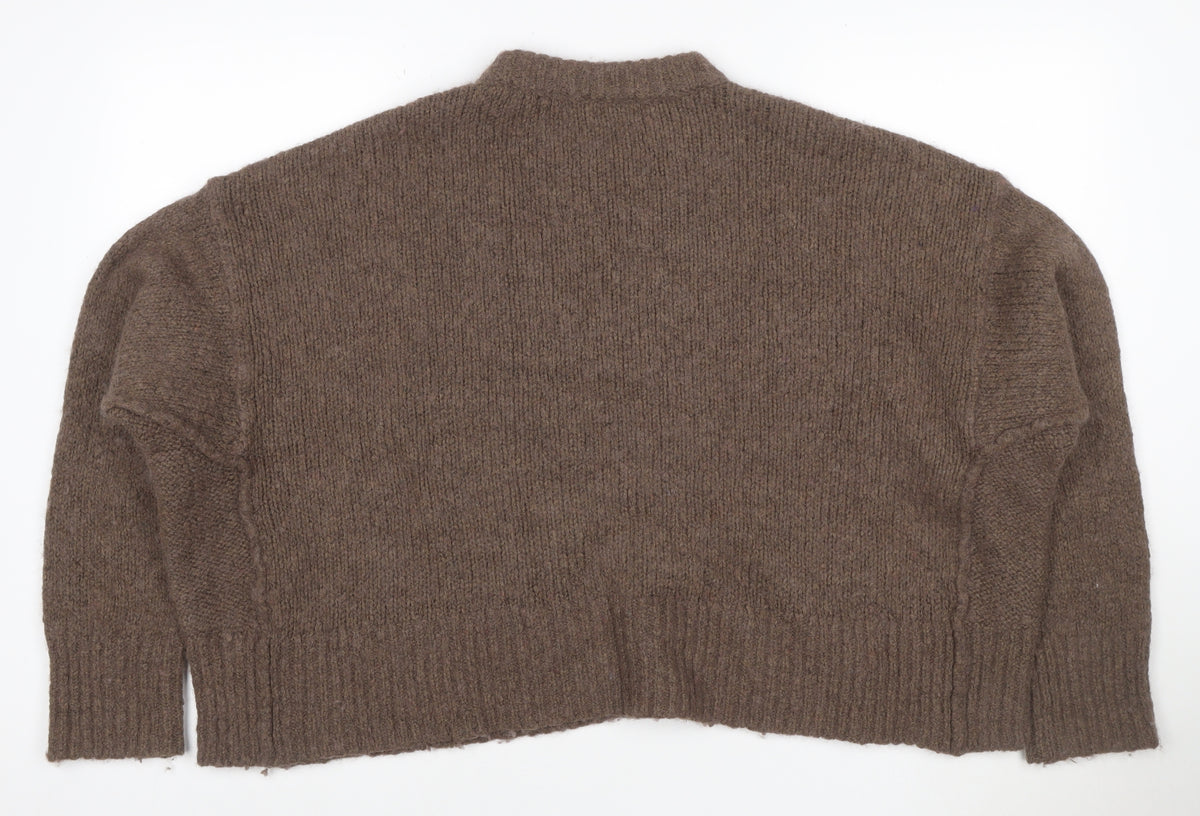 Topshop Women’s Brown Size 12 Roll Neck Oversized Knit Jumper