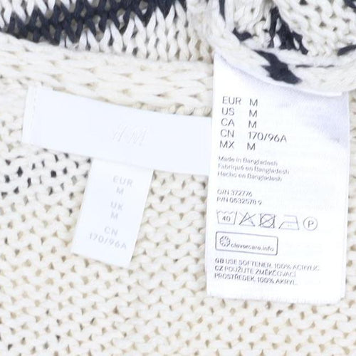 H&M Women’s M Ivory Black Stripe V-Neck Cotton Knit Pullover Jumper