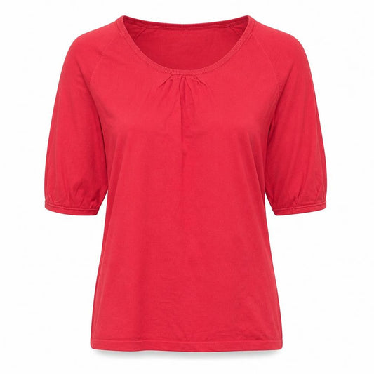 Gap Women Red M Scoop Neck 3/4 Puff Sleeve Knit Blouse Top