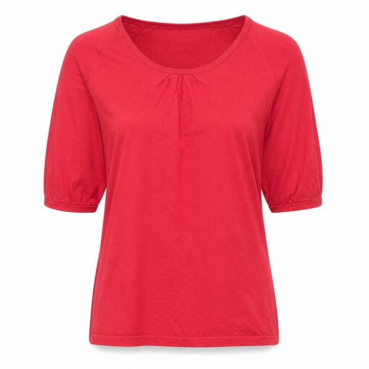 Gap Women Red M Scoop Neck 3/4 Puff Sleeve Knit Blouse Top