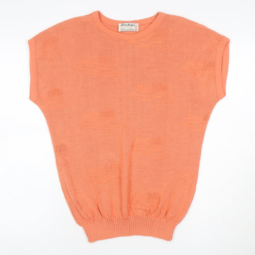 Helen Harper Women Orange S Sleeveless Geometric Knit Pullover Jumper