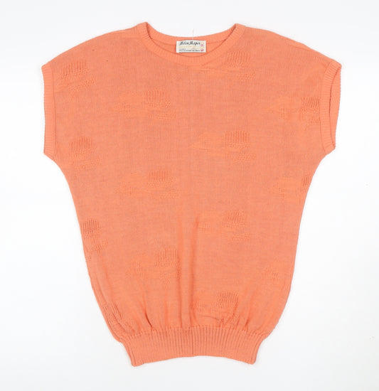 Helen Harper Women Orange S Sleeveless Geometric Knit Pullover Jumper