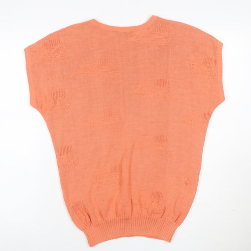 Helen Harper Women Orange S Sleeveless Geometric Knit Pullover Jumper