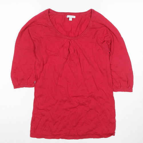 Gap Women Red M Cotton Knit Puff Sleeve Scoop Neck Blouse Top