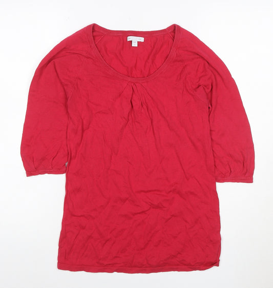 Gap Women Red M Cotton Knit Puff Sleeve Scoop Neck Blouse Top
