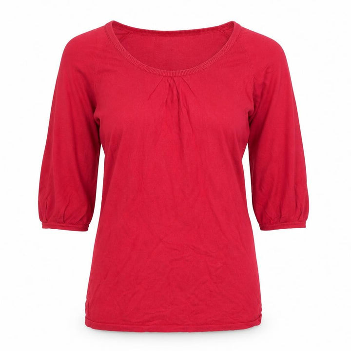 Gap Women Red M Cotton Knit Puff Sleeve Scoop Neck Blouse Top