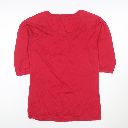 Gap Women Red M Cotton Knit Puff Sleeve Scoop Neck Blouse Top