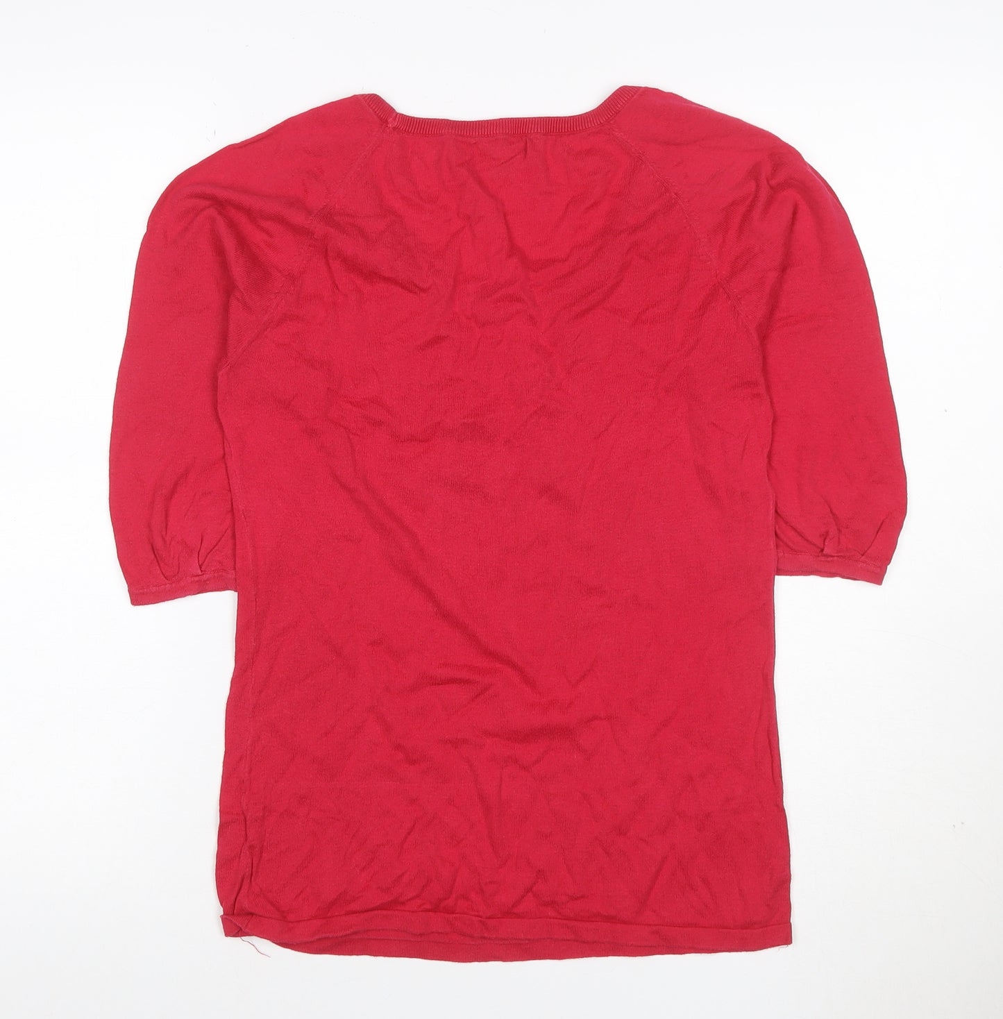 Gap Women Red M Cotton Knit Puff Sleeve Scoop Neck Blouse Top