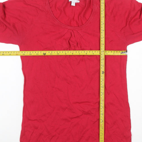 Gap Women Red M Cotton Knit Puff Sleeve Scoop Neck Blouse Top
