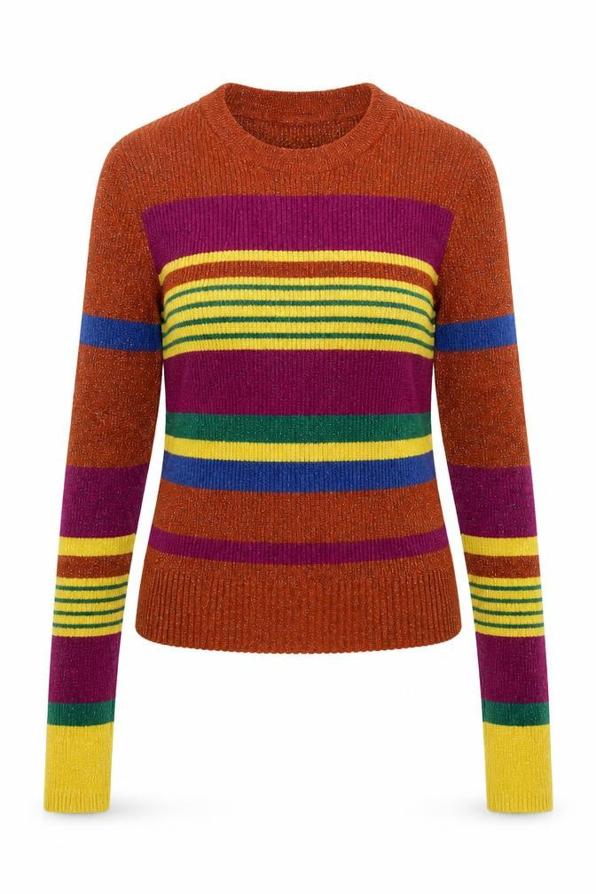 Zara Women Multicoloured M Cropped Rib Knit Striped Long Sleeve Top