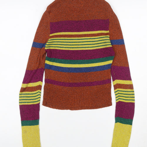 Zara Women Multicoloured M Cropped Rib Knit Striped Long Sleeve Top
