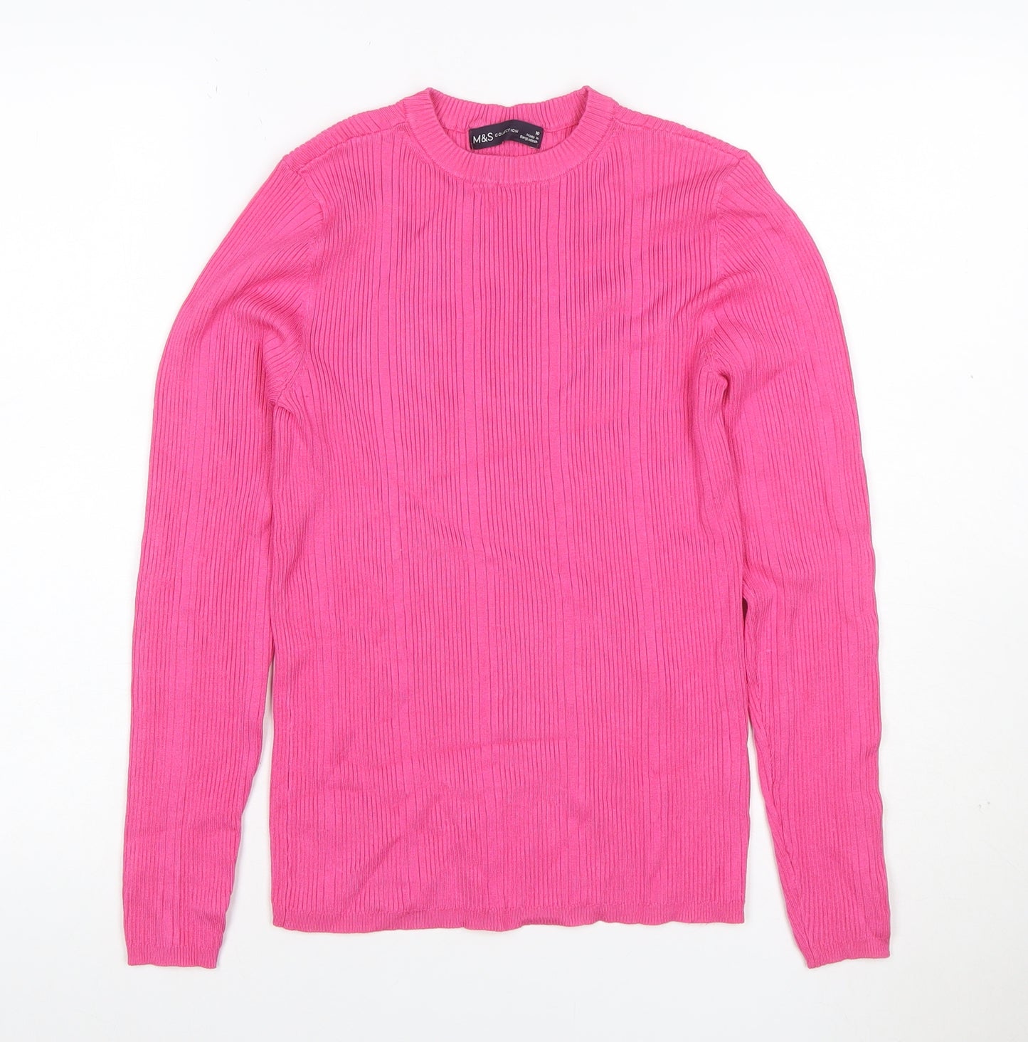 M&S Collection Women’s Pink Size 10 Ribbed Knit Long Sleeve Jersey Top