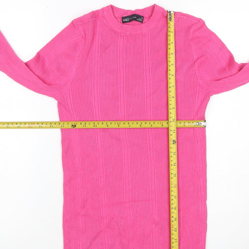 M&S Collection Women’s Pink Size 10 Ribbed Knit Long Sleeve Jersey Top