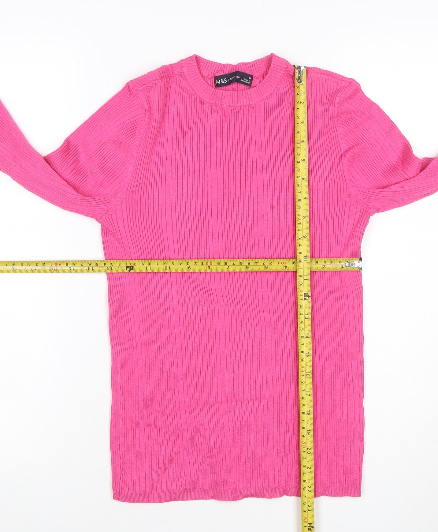 M&S Collection Women’s Pink Size 10 Ribbed Knit Long Sleeve Jersey Top