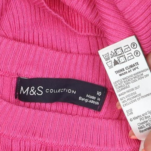 M&S Collection Women’s Pink Size 10 Ribbed Knit Long Sleeve Jersey Top