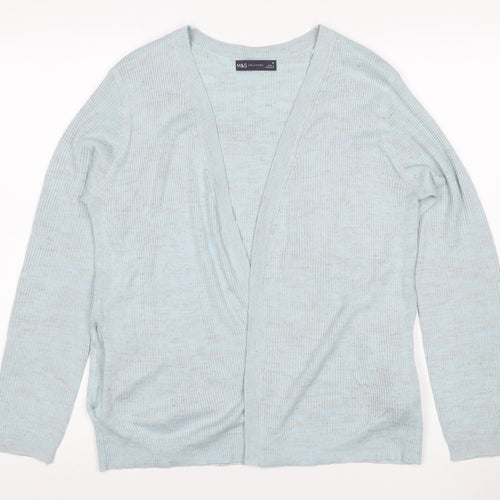 Marks & Spencer Women Blue M Open V-Neck Rib Knit Cardigan