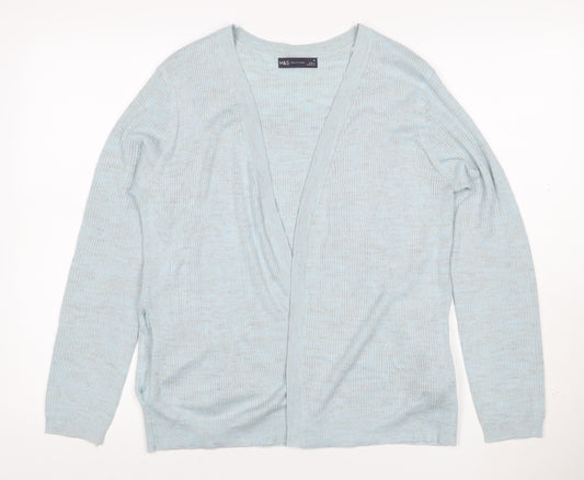 Marks & Spencer Women Blue M Open V-Neck Rib Knit Cardigan