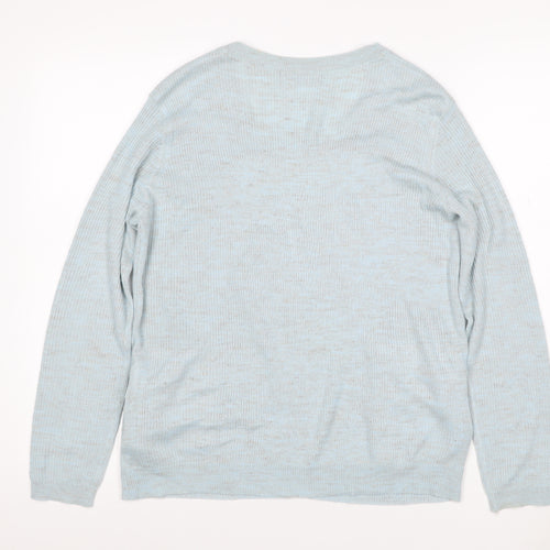 Marks & Spencer Women Blue M Open V-Neck Rib Knit Cardigan