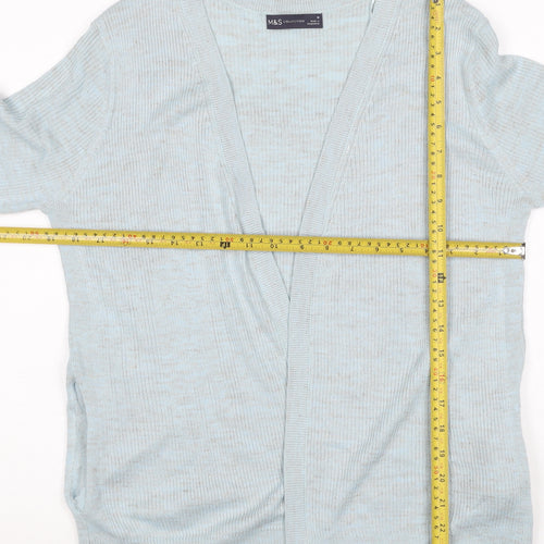 Marks & Spencer Women Blue M Open V-Neck Rib Knit Cardigan