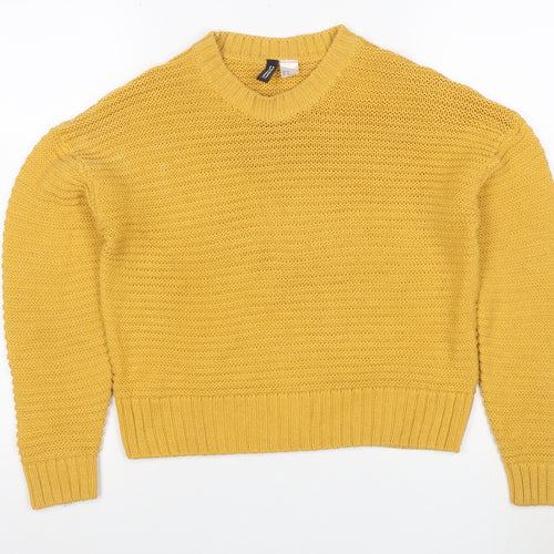 H&M Divided Women Yellow XS Chunky Knit Crew Neck Pullover Jumper