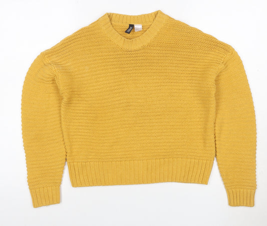 H&M Divided Women Yellow XS Chunky Knit Crew Neck Pullover Jumper