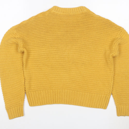 H&M Divided Women Yellow XS Chunky Knit Crew Neck Pullover Jumper